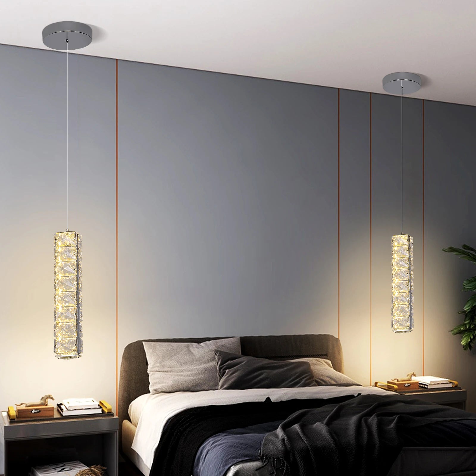 1  Heads Smart Remote Control Gold Led K9 Crystal Pendant Lamp Linear Light
