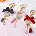 Glitter Crystal Rhinestone Heart Keychain Bling for Women Bow Cute Car Tassel Pearls Perfume Bottle Keychain Accessories Charms