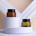 In Stock Body Cream Jar 50G Brown Eye Glass Cream Jar 30G Olive Green Slanted Shoulder Cream Packaging Jar with Black Cap