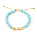 Fashion Custom Kids Initial Charm 14k Gold Natural Stone Bead Enamel Letter Bracelet for Women