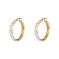 Fashion Gold Plated Stainless Steel Rainbow Crystal Zircon Big Hoop Earrings