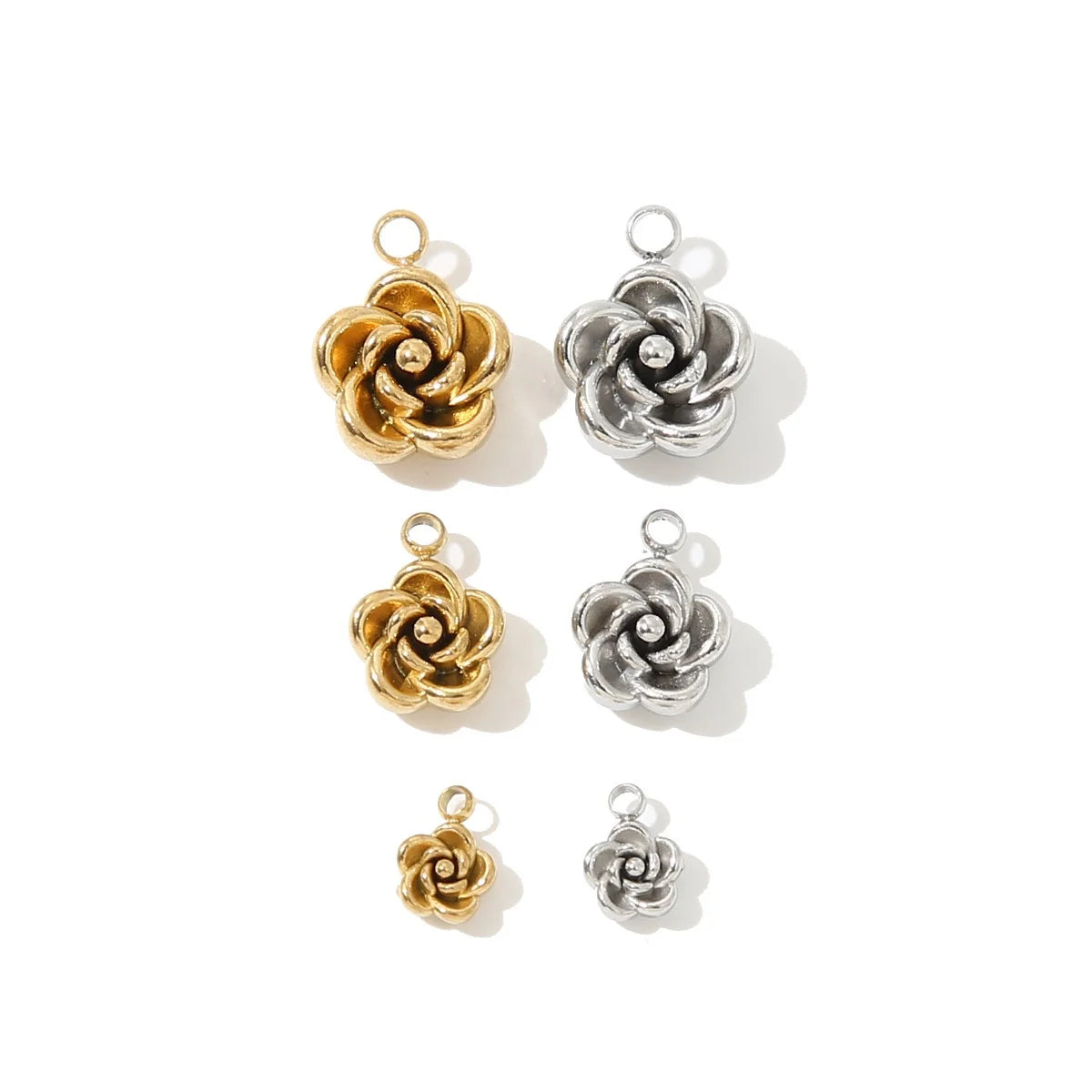 Tarnish Free Stainless Steel PVD 18K Gold Plated Rose Flower Small Charm Pendants Necklace Pendants