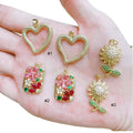 CZ8354 18K Gold Plated Brass Colored CZ Cubic Zirconia  Micro Pave Heart Daisy Charms  Pendant