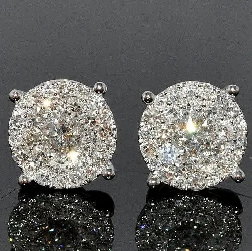 Huitan Hot Crystal Full Clear Big Round Stud Earrings Lady Silver Classic Women Girls Luxury Daily Stud Earrings