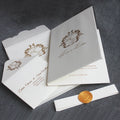Affordable Book Style Hard Cover Wedding Invitations with Wax Seal with Quilt Embossing Pattern