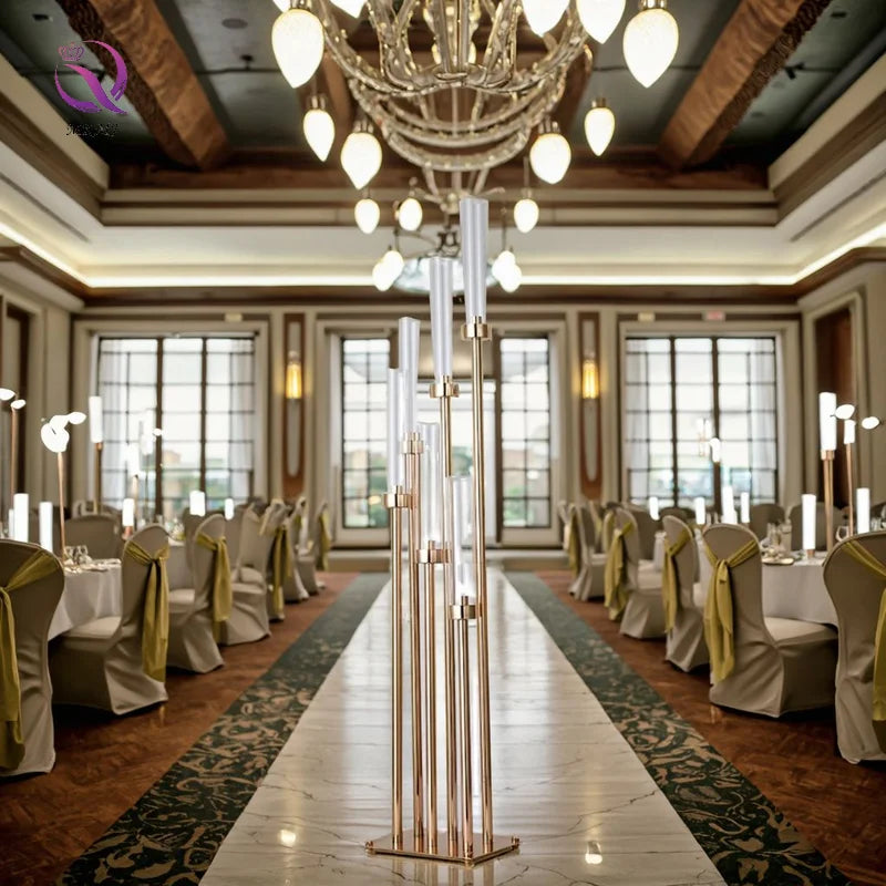 Wholesale Wedding Decoration Gold 6-Head Arms High Candlestick Road Lead for Wedding Table Decoration