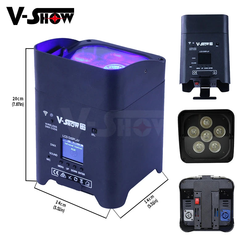 VSHOW WBRF0606 6pcs with case 18W Rgbwa Uv Freedoom Led Light  Wireless Battery Uplights Wifi Dj Uplight for Wedding