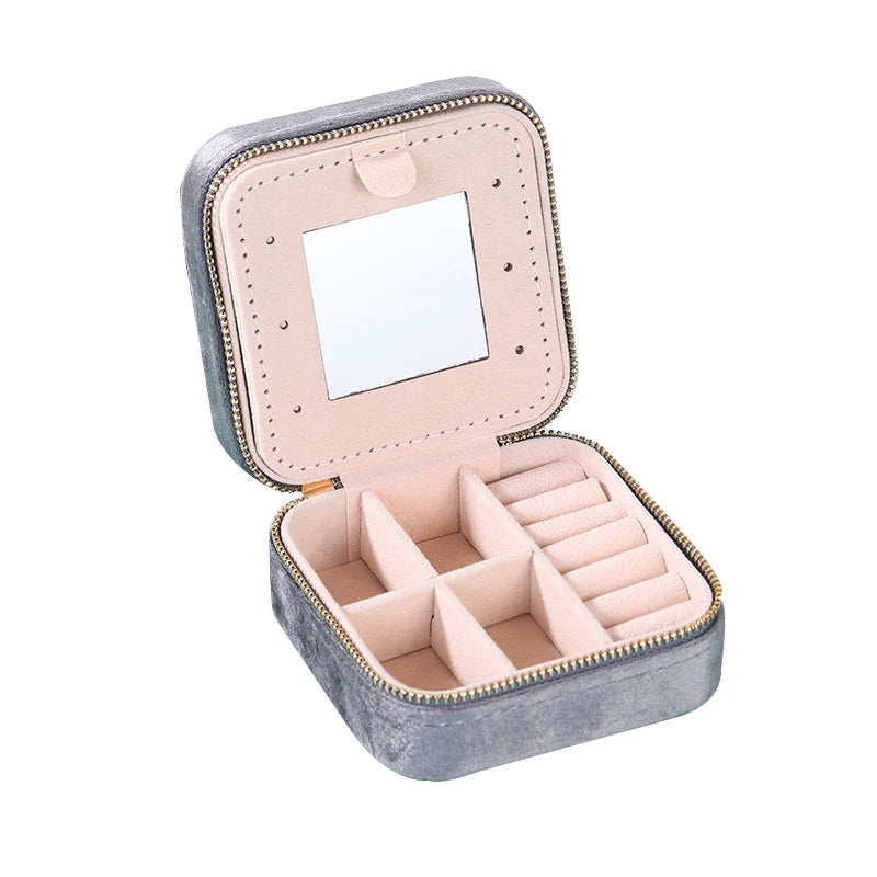 Plush Velvet Travel Jewelry Box Organizer Travel Jewelry Case Organizer Small Jewelry Gifts With Mirror
