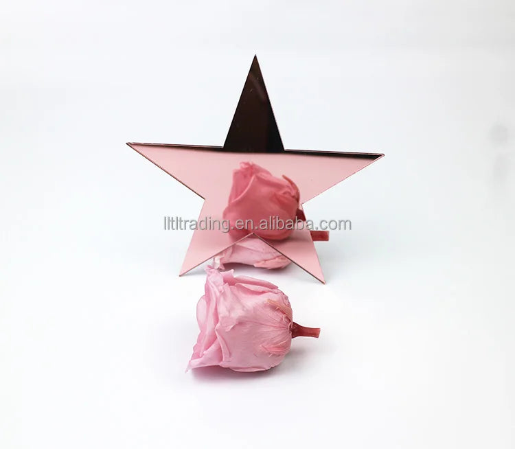 Custom Round Heart Star Moon Rose Gold Mirror Acrylic Sheet with Adhesive Tape Mini Pocket Size Crystal Rose Gold Compact Mirror