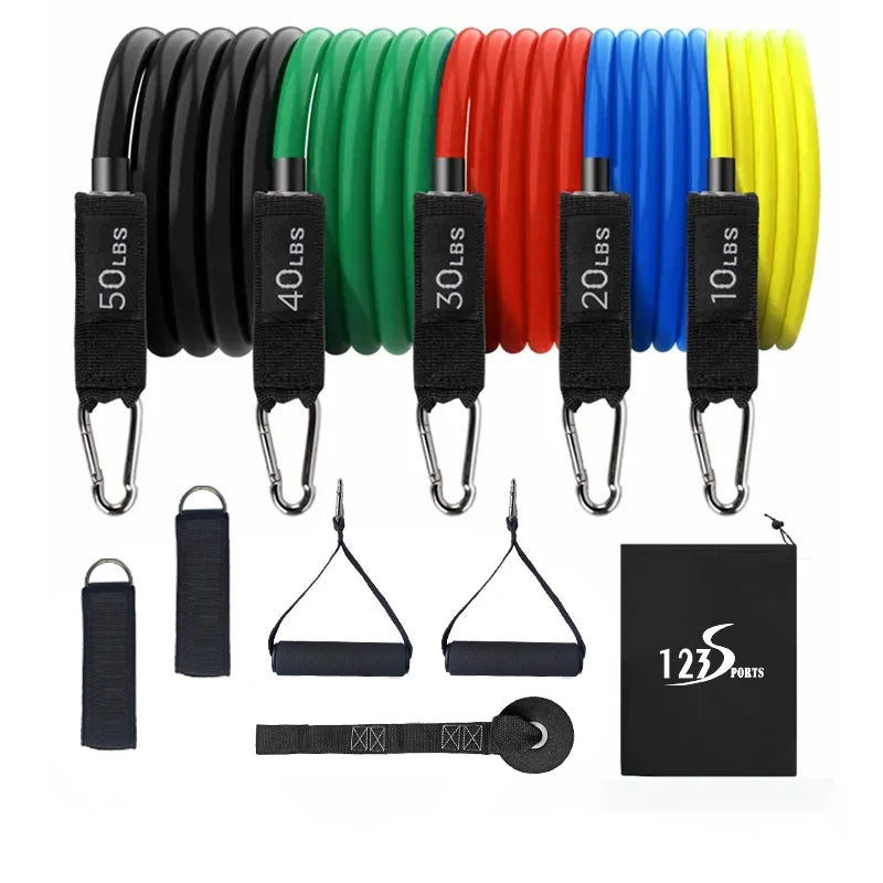 Wholesale  Custom Logo TPE 11Pcs Resistance Band Set with Bar