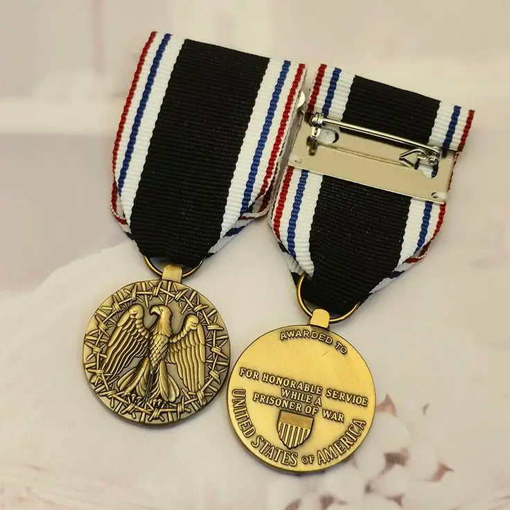 Custom Blank Logo Meritorious Medal 3D Die Cast Gold-Plated Metal Honor Badges Awards Ribbon