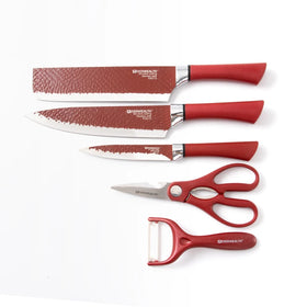 Premium Gift Box Knives Household 5pcs Super Sharp Chef Knife Set Vintage Red Non-stick Coating Stainless Steel Kitchen Cookware