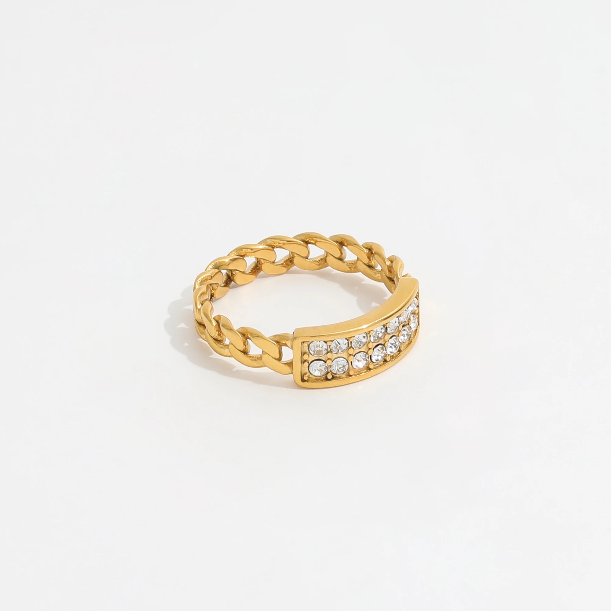 Non Tarnish 18K Gold Plated Double Rows Crystal Pave Stainless Steel Rings for Women Trendy Jewelry 2021