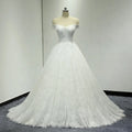 2023 New  One-line Shoulder Wedding Dress Simple Embroidery Princess Wedding Dress Korean Beaded Lace Wedding Dress