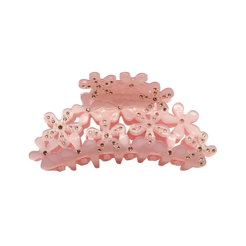 Modern Korean Simple Floral Hair Claw Clips Acetic Acid Plate Rhinestone Hairpin 9cm Hair Accessories for Women