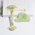 Xiuyan Jade Roller Gua Sha Set Straight Handle Xiujan Jade Gua Sha and Roller Set Facial Massage Roller Organic Face Beauty