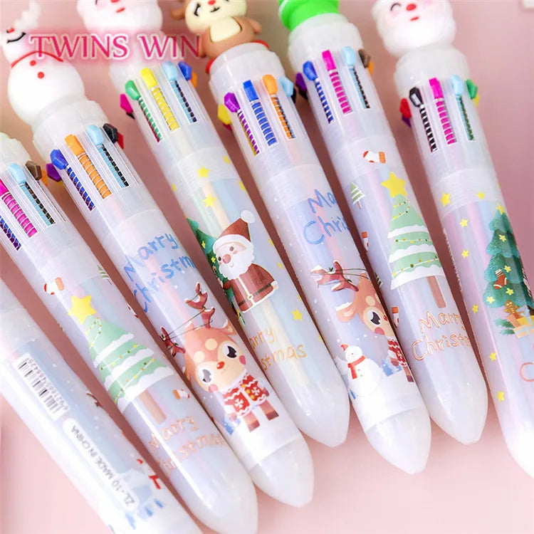 Christmas Santa Claus Snowman Pen Ten Color Ballpoint Pen Cartoon Press Ballpoint Pen 515