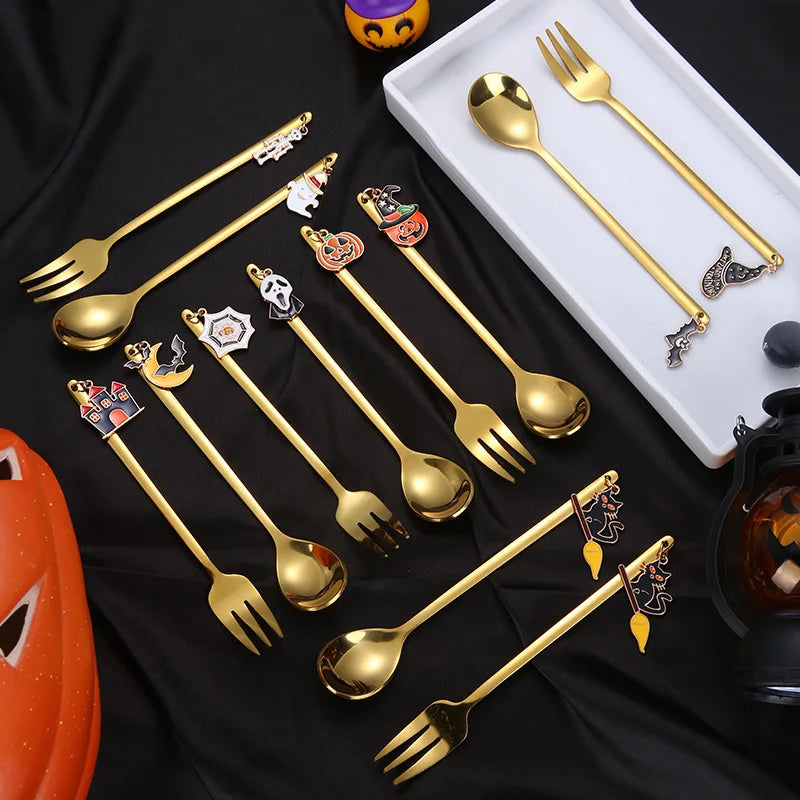 Hot Sale Stainless Steel Cutlery Gold Flatware Cartoon Mirror Spoon Fork Silverware for Restaurant