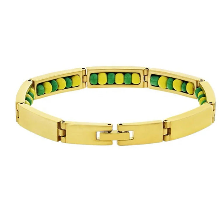 Stainless Steel Gold Plated Link Wristband African Power Santeria Bracelet Potencias Africana Amulet Protection Beaded Bracelets