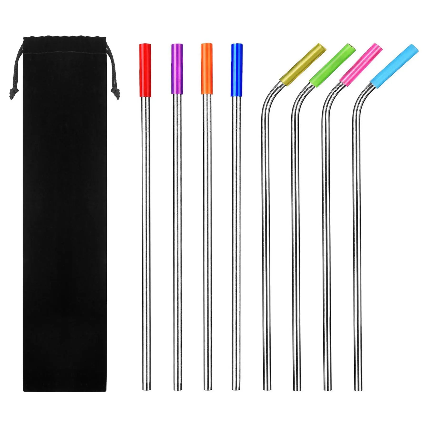 Metal Straws Reusable 304 Stainless Steel Straight Bent Drinking Case Cleaning Brush Set Party Steel Straw
