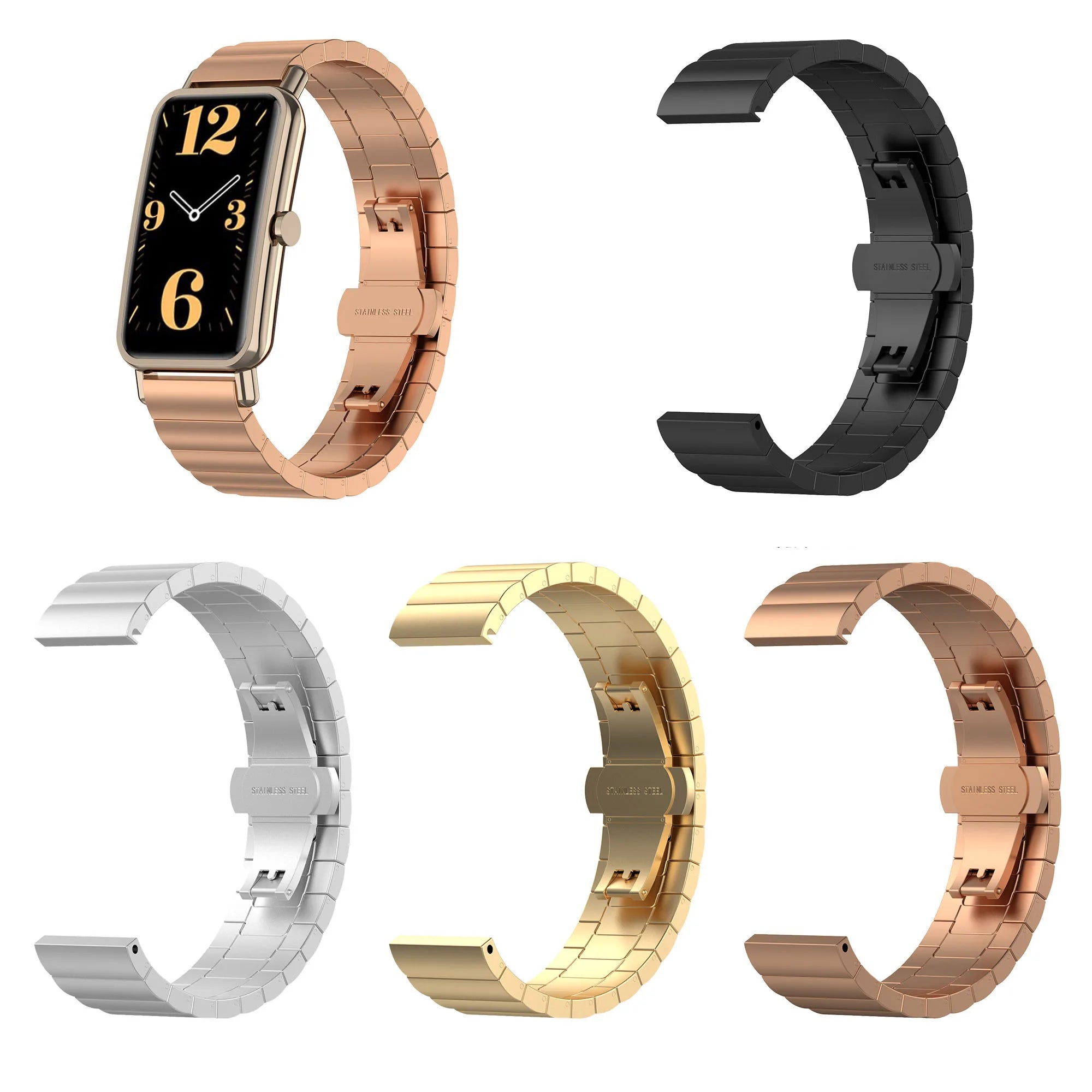 Forwelleny Fashion Metal Designer Slap Wrist Smart Watch Bands Strap Bracelet Stainless Steel for huawei Watch Fit Mini