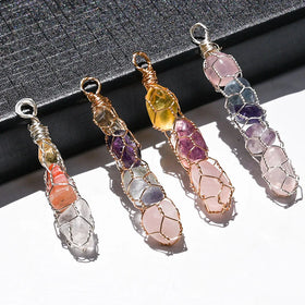 Irregular Natural Rose Crystal Tumbled Stones Wrapped Amethyst Pendant for Jewelry Making Diy Necklace