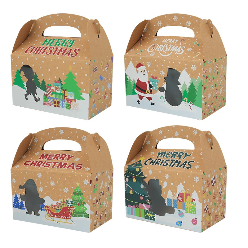 Christmas Kraft Paper Recyclable Food-Safe Gift Box Handle Folders Style for School Classroom Party Favors Candy Treat Sugar