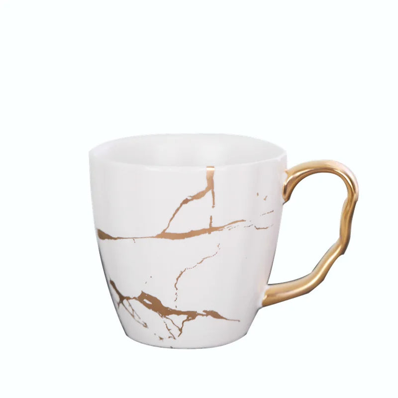 Nordic Style Gold Black White Coffee Custom Marble Matte Ceramic Sublimation Mug With Golden Handle Unique Tea Cup