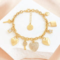 HQCMLA Women's Classic Heart-Shaped Crystal & Rhinestone Bezel Set Gold Plated Zinc Alloy Bangle for Party Occasions MegaBDM