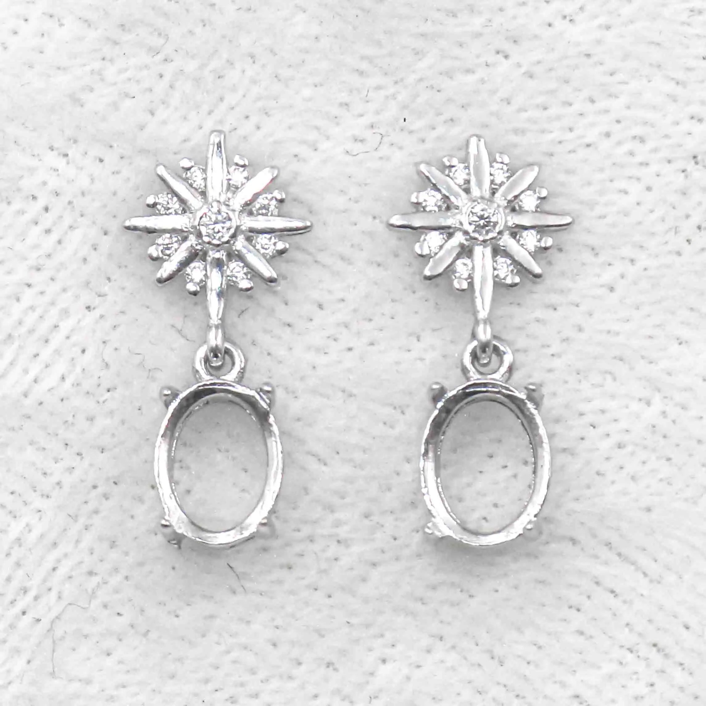 Sterling Silver 4*6/6*8mm Semi Mount Stud Earrings Empty Blank Claw Setting S925 Base Holder Without Center Stone for DIY Inlay