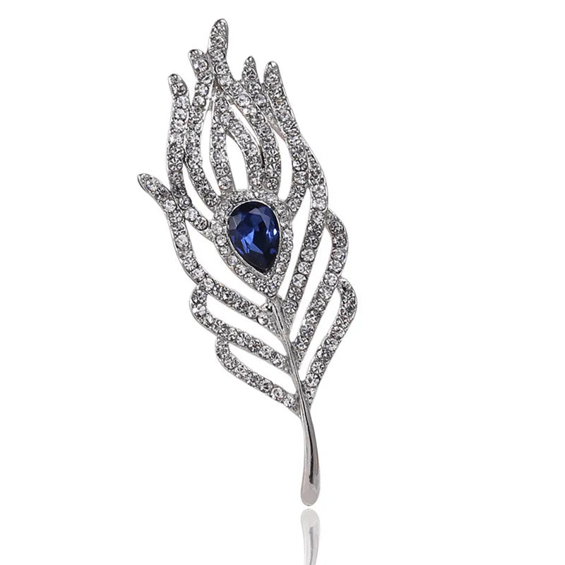 Luxury Women's Peacock Feather Brooch Pins Wholesale Alloy Flower Brooches Wedding Engagement Anniversary Decoration Party/Gift