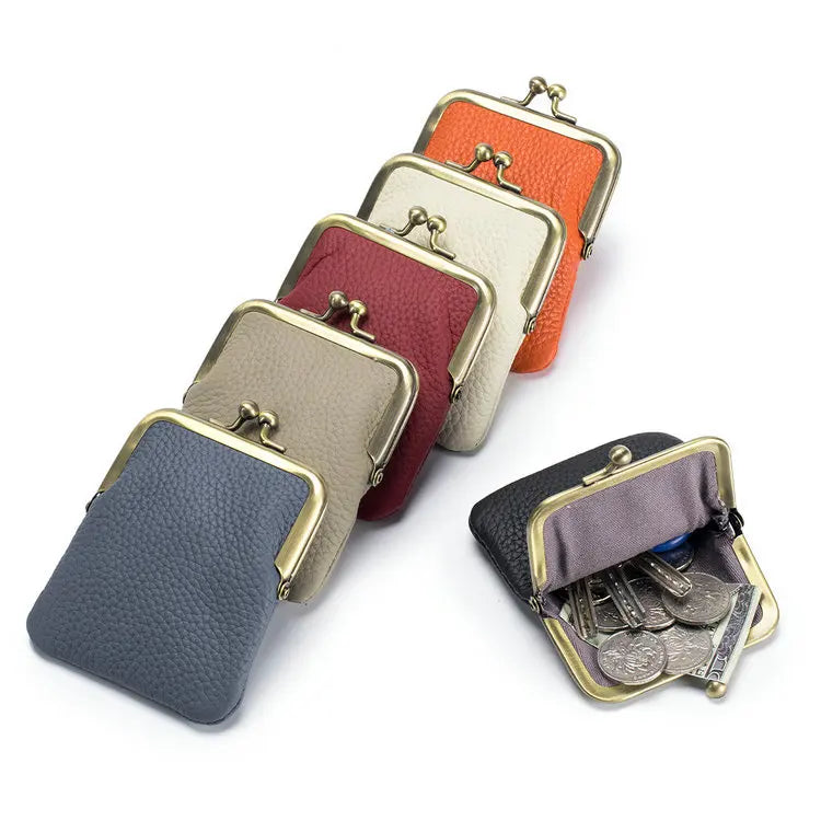 Wholesale Plain Color Genuine Leather Cow Cute Small Mini Pocket Change Coin Bag Purse Pouch Case Holder for Kid Girl Women