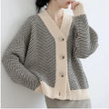Autumn Vintage Knitted Cardigan for Women Striped Idle Style Thick Coarse Yarn All-matching Outer Wear Sweater