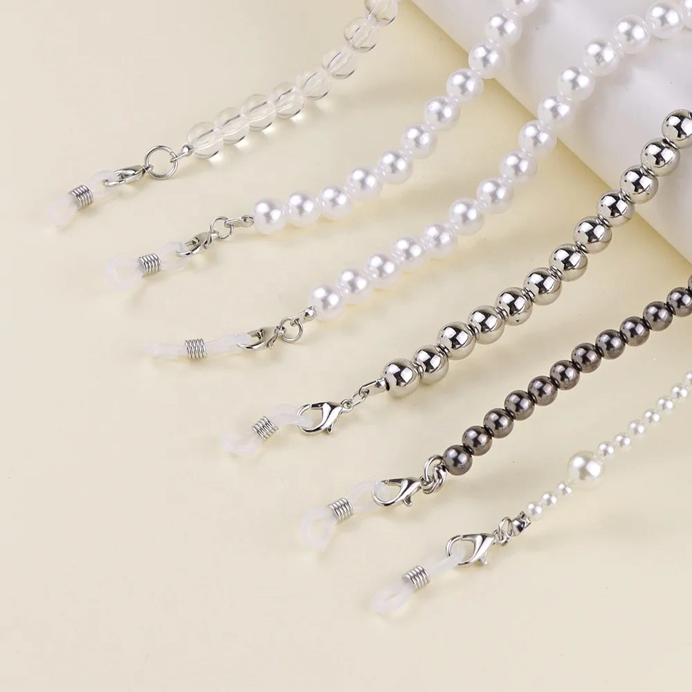 Fashion Handmade Metallic Color Beads Ivory Pearl Anti-Slip Cute Sunglasses Mask Chain 70cm Eyeglass Strap