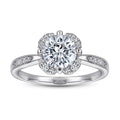Wholesale Four-Petal Silver CZ Wedding Engagement Rings Fashion Bling with Rhodium Plating for Parties