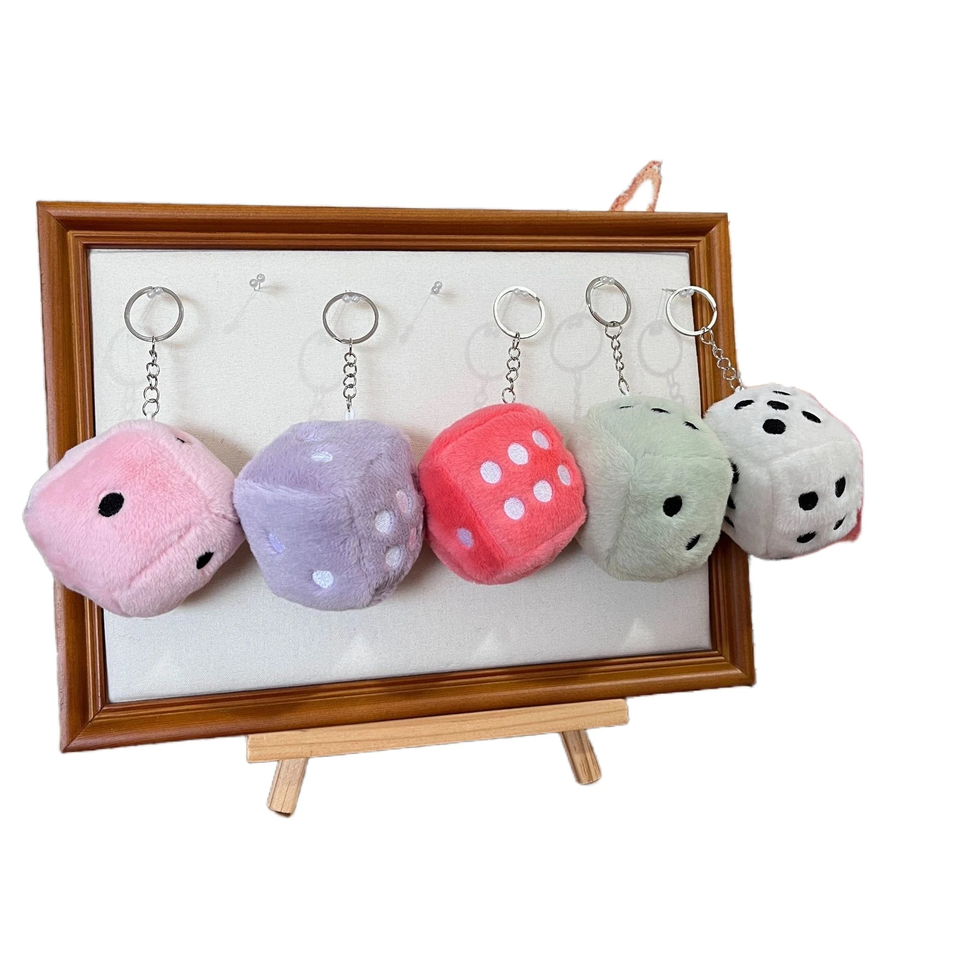 Fuzzy Mini Plush Toys Dice Key Chain Small Peluches Al Por Mayor Plushie Square Cube Dice Bag Decoration Claw Machine Plush Toys