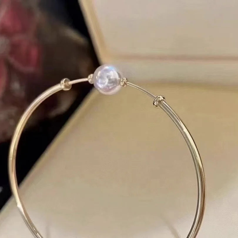 B330 9-12mm  925 Sterling Silver Gold Plated Wholesale Freshwater Pearl Charm Bracelet  Bangle Fancy Jewelry for Women