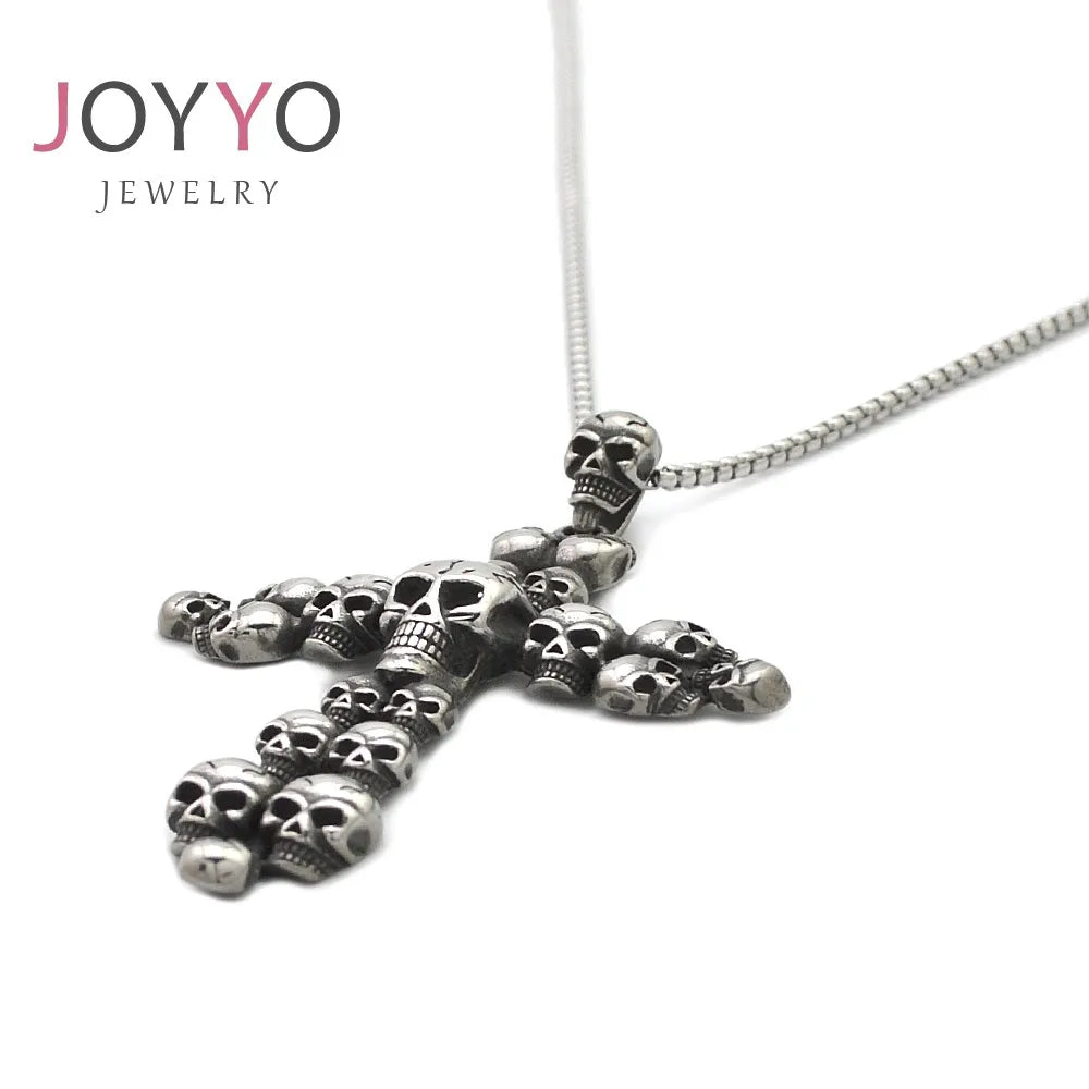 Men's Cross Skull Necklace Jewelry Stainless Steel Goth Pendant Necklace Chains