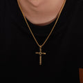 Men's Stainless Steel Retro Cross Pendant Necklace Personalized Gold Plated Hiphop Style Beads Pearl Chain Necklace