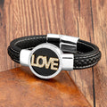 High Quality New Design Love Happy Letter Charm Stainless Steel Genuine Leather Custom Logo Bracelet Men SL-245
