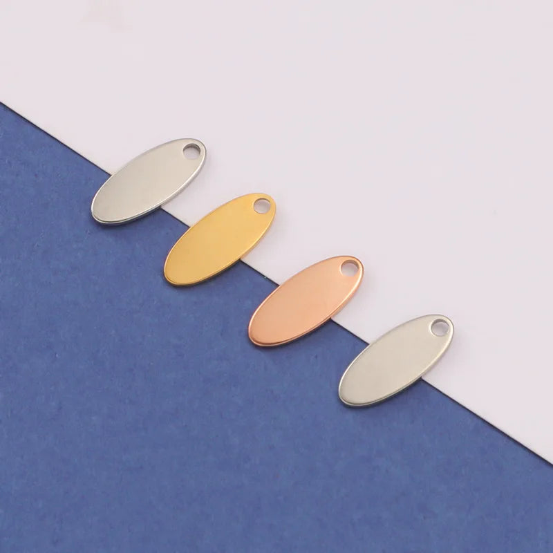 DIY Jewelry Tags 12MM Stainless Steel Mirror Polished Oval logo Pendant Charm for Bracelet Necklace Jewelry Making Accessories
