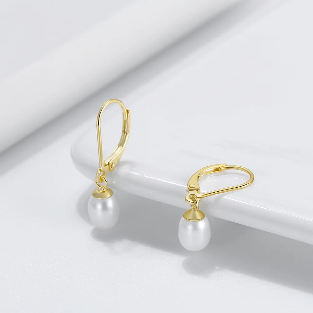 RINNTIN GPE13 S925 Silver Natural Freshwater Pearl Stone Pendant Drop Earrings Real Pearl Dangle Earrings