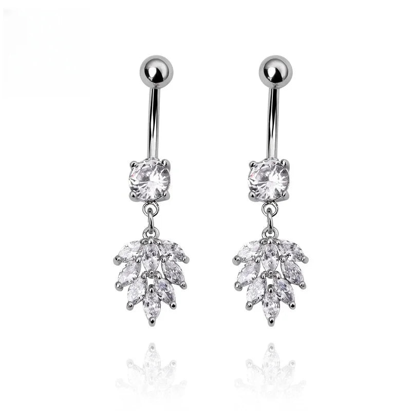 Creative Wheat Ear Zircon Pendant Belly Button Ring Piercing Accessory Shiny Belly Accessory