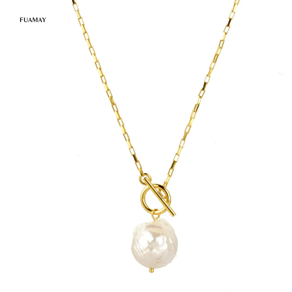 FUAMAY Dainty 925 Silver T Bar Baroque Freshwater Pearl Necklaces Pearls for Jewellery Making