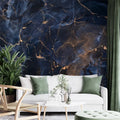 Dark Gold Silk Wallpaper Luxurious Navy Blue Classic Modern Living Room Anti-Static Moisture-Proof Mural