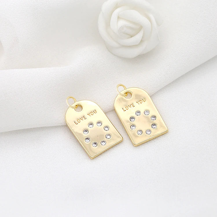 Brass 14K Gold Plated Accessories Geometric Shape Zircon Necklace Pendant DIY Jewelry Making Charms