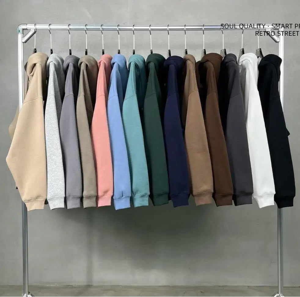 Men's Double-Headed Zipper Pullover Sweatshirt Loose Hooded Knitted Dyed Solid Winter Oversized Hoodie Wholesale