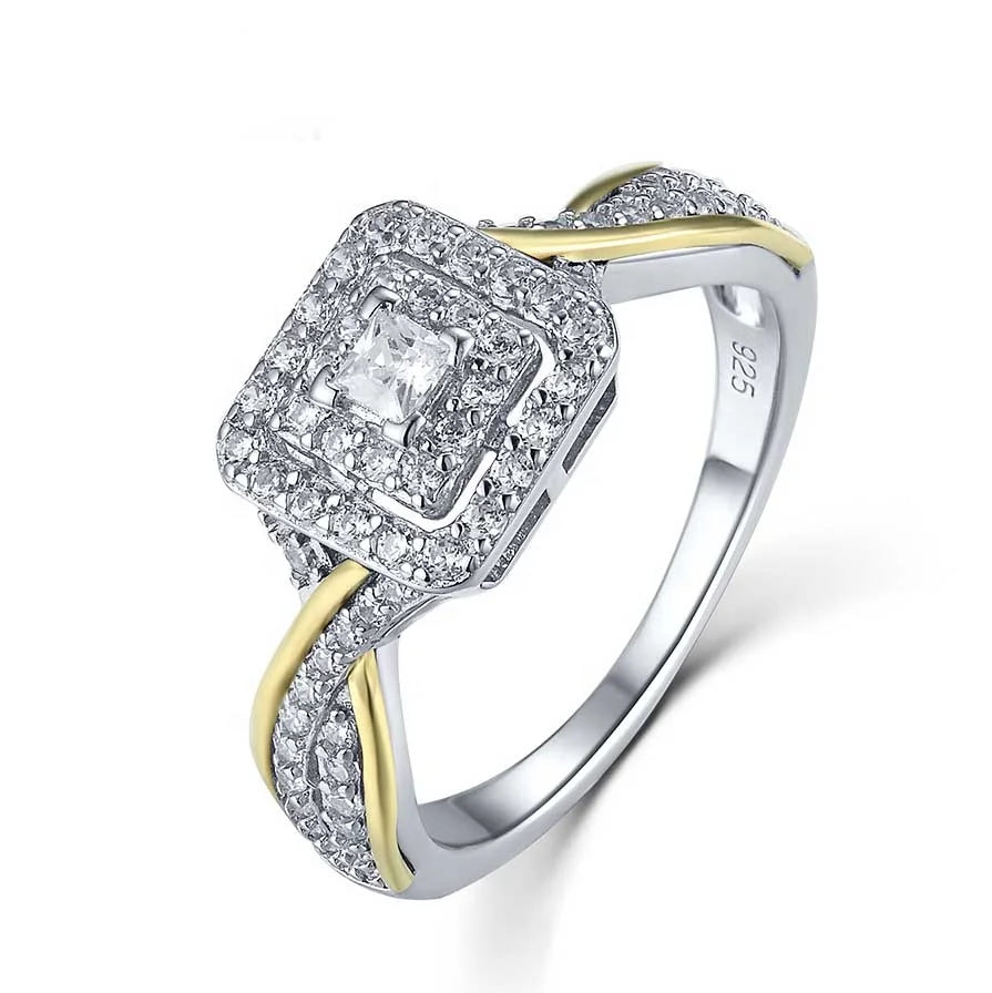 Classical Princess CZ Diamond Engagement Ring Infinity Twist Ring S925 Sterling Silver Wedding Ring