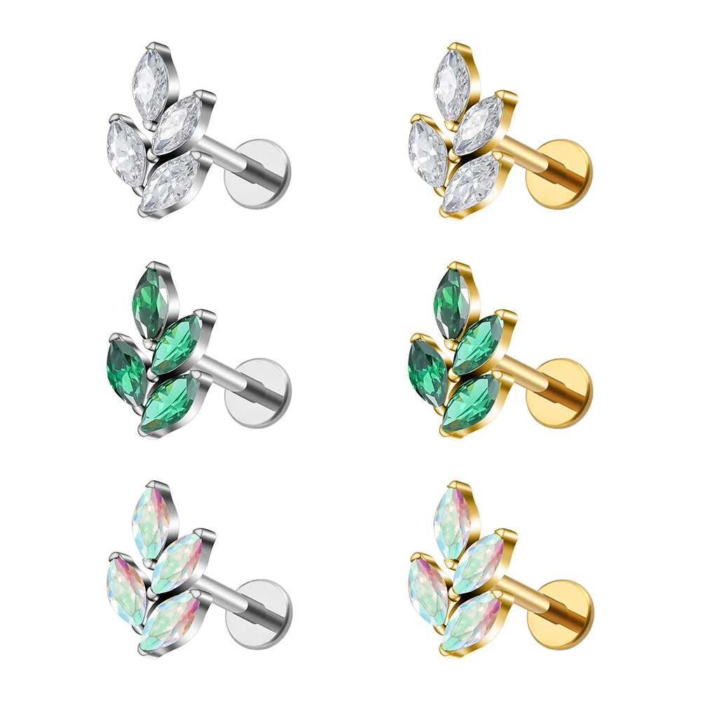 Right Grand F136 Titanium 16G Marquise CZ Leaf Shaped Cartilage Helix Conch Lobe Ear Fashion Jewelry Piercing Jewelry Earring