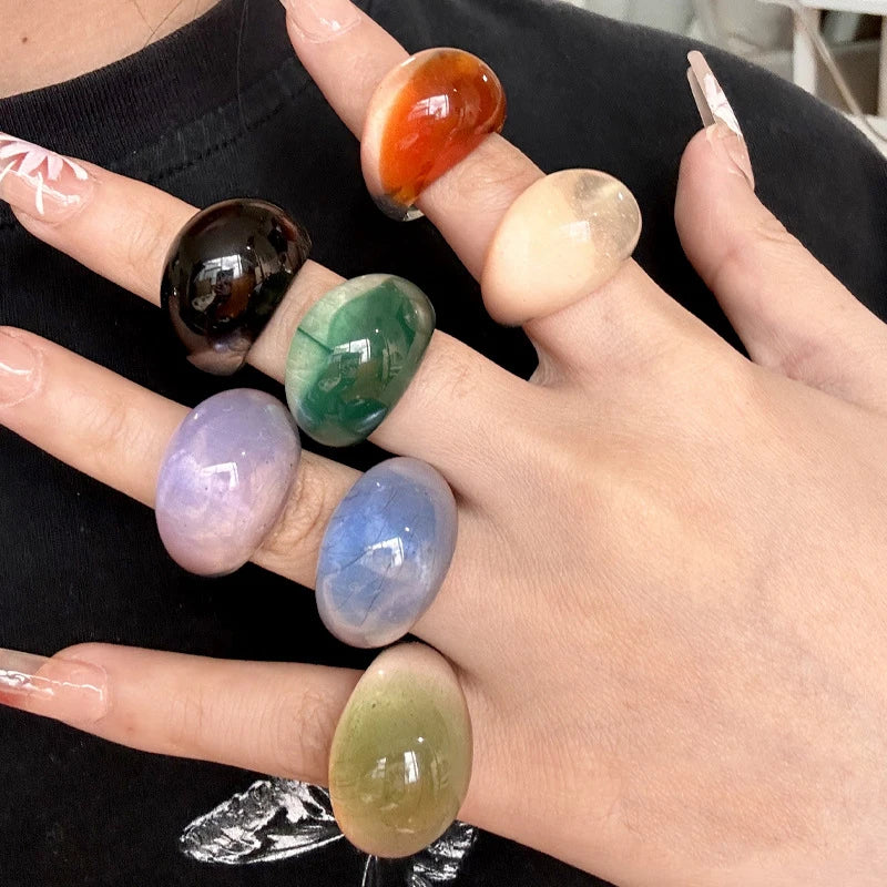 Luoyan Girls Beautiful Simple Resin Acrylic Rings Woman Resin New Multi Candy Color Transparent Resin Ring Trendy Party Jewelry